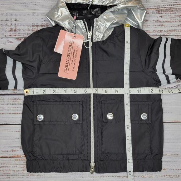 Urban Republic Girl's Zip Front Jacket Windbreaker with Hood Black Silver | 2T - Picture 6 of 8